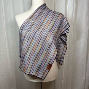 Missoni Made in Italy Striped Lightweight Knit Scarf Navy Pink Purple Gold Blue